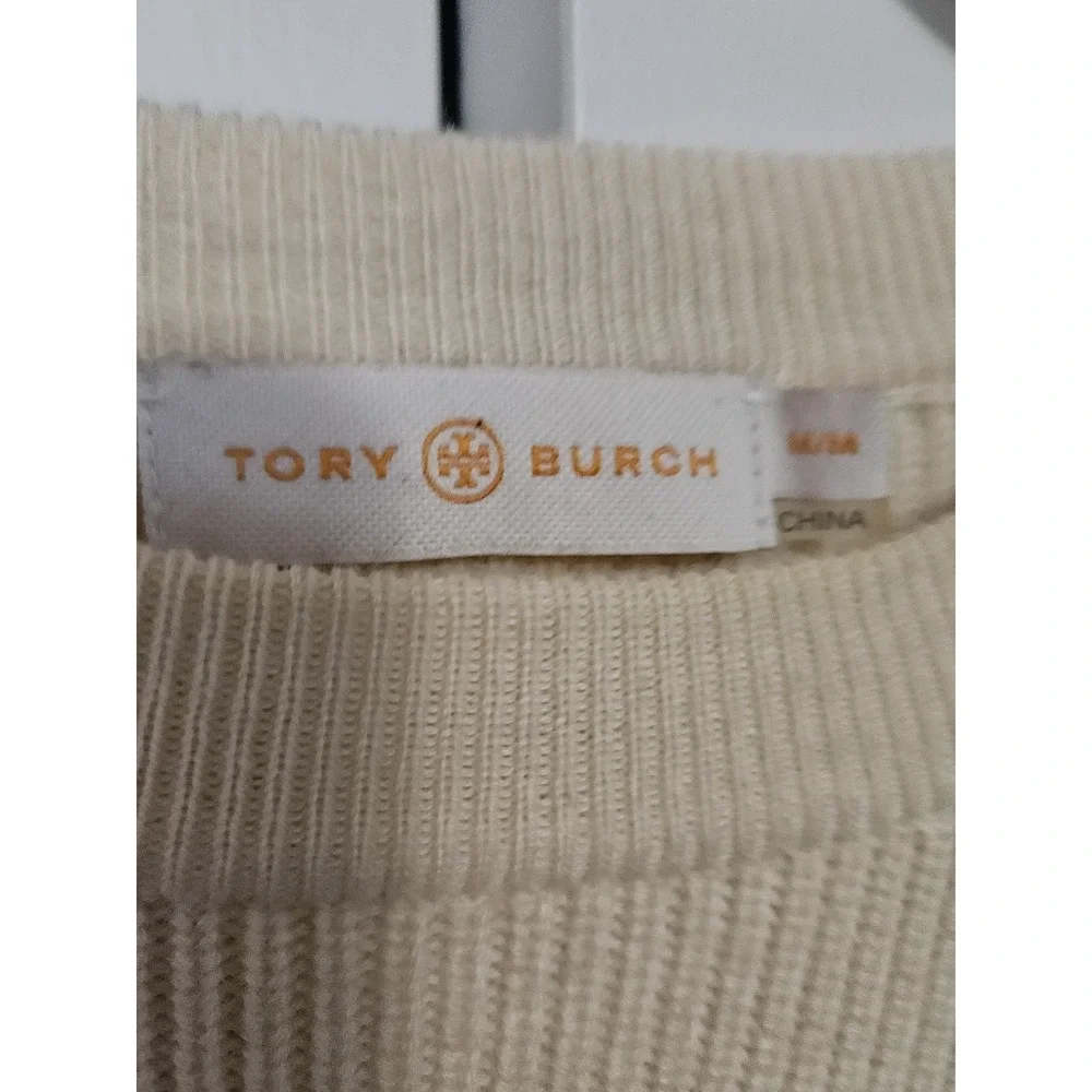 Tory Burch‎ Ashley Cream Ruffle Sweater Medium Minimalist Cottagecore Quiet #304